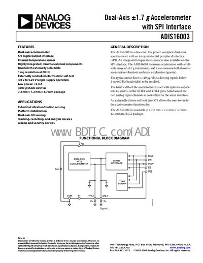 HDS-1250G ADIS16003 handbook - cover page