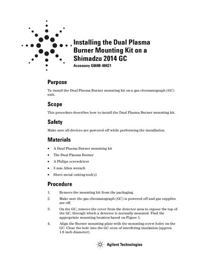 Agilent G6600-60621 Dual Plasma Burner Mounting Kit Installation Guide - cover page