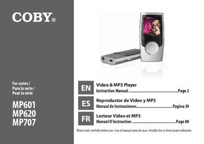 COBY MP601/MP620/MP707 Video & MP3 Player Instruction Manual - cover page