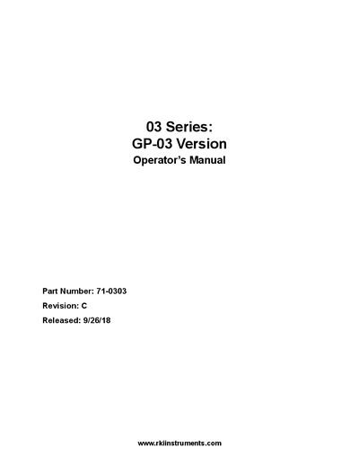 RKI Instruments GP-03 Gas Monitor Operator Manual cover