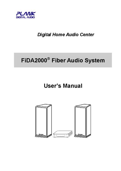 Plank FiDA2000 Fiber Audio System User Manual - cover page