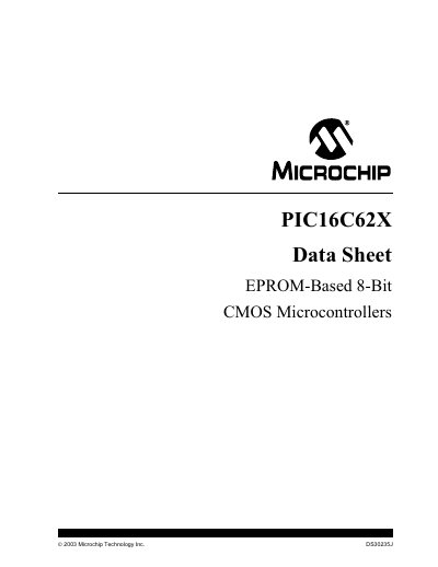 Microchip PIC16C62X EPROM-Based 8-Bit CMOS Microcontrollers Data Sheet - cover page
