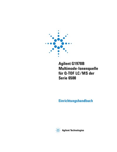 Agilent G1978B Multimode Ion Source for Q-TOF LC/MS Series 6500 Setup Guide - cover page