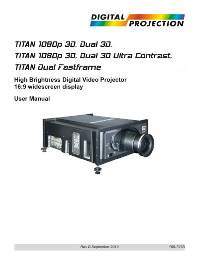 Digital Projection TITAN 1080p 3D Dual 3D Ultra Contrast User Manual - cover page