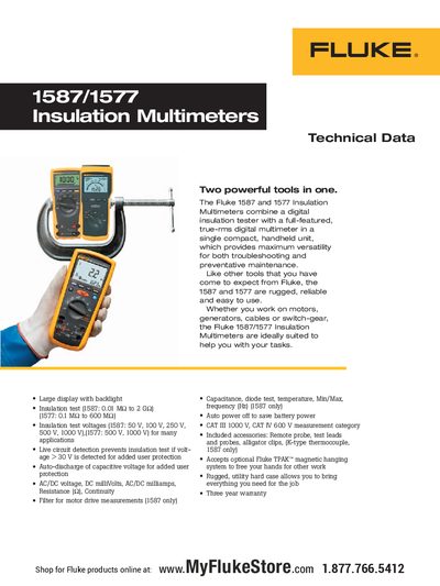 Fluke 1587/1577 Insulation Multimeters Datasheet - cover page