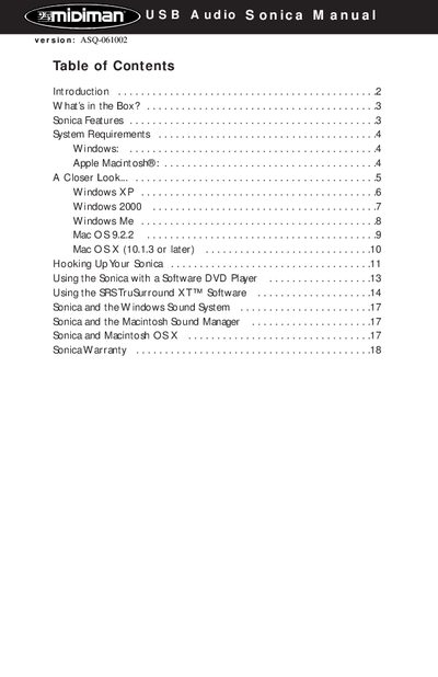 M-Audio Sonica USB Audio Interface User Manual - cover page