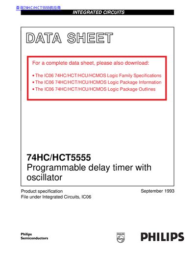 Philips 74HC/HCT5555 Programmable Delay Timer with Oscillator Datasheet - cover page