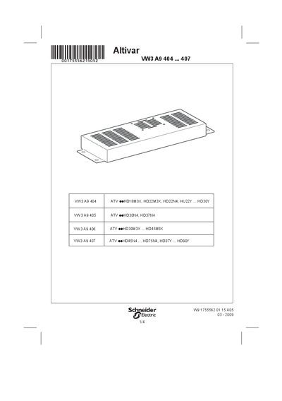 schneider Altivar VW3 A9 404 ... 407 Manual - cover page