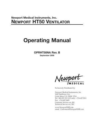 Newport HT50 Ventilator Operating Manual - cover page