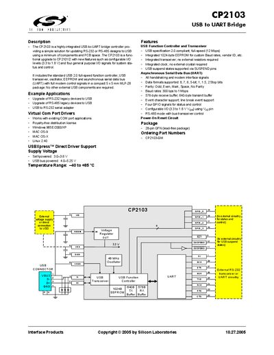 Silicon Labs CP2103 USB to UART Bridge Manual - cover page