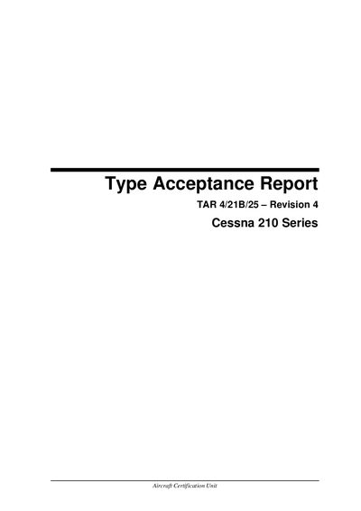 Type Acceptance Report TAR 4/21B/25 Revision 4 Cessna 210 Series Manual - cover page
