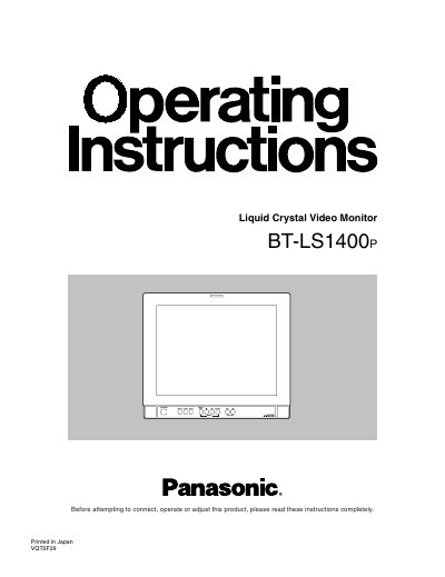 Panasonic BT-LS1400e Liquid Crystal Video Monitor User Manual - cover page