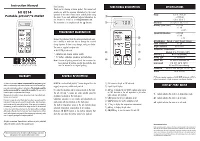 Hanna Instruments HI 8314 Portable pH/mV/°C Meter Instruction Manual - cover page