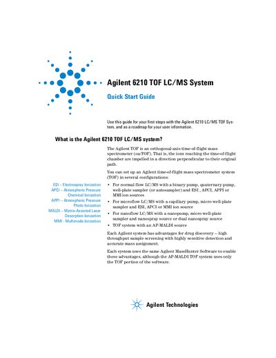 Agilent 6210 TOF LC/MS System Quick Start Guide