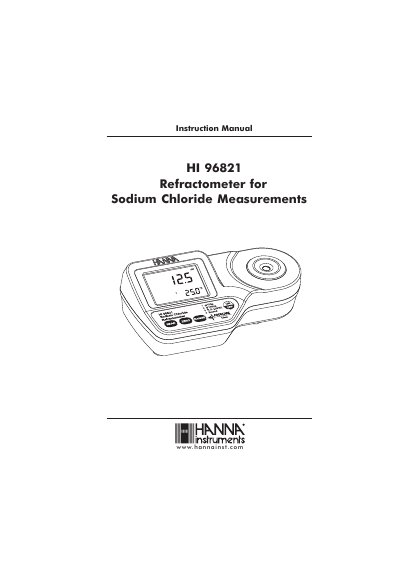 Hanna Instruments HI 96821 Refractometer Instruction Manual - cover page