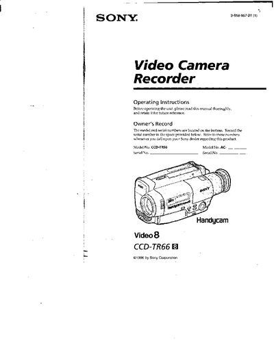 Sony CCD-TR66 Camcorder Operating Instructions - cover page