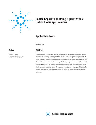 Agilent Weak Cation Exchange Columns Faster Separations Application Note - cover page