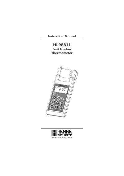Hanna Instruments HI 98811 Fast Tracker Thermometer Instruction Manual - cover page
