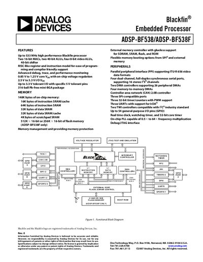 Analog Devices ADSP-BF538/ADSP-BF538F Handbook - cover page