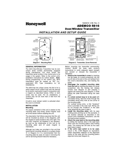 Honeywell 5816 Door/Window Transmitter Installation Guide - cover page