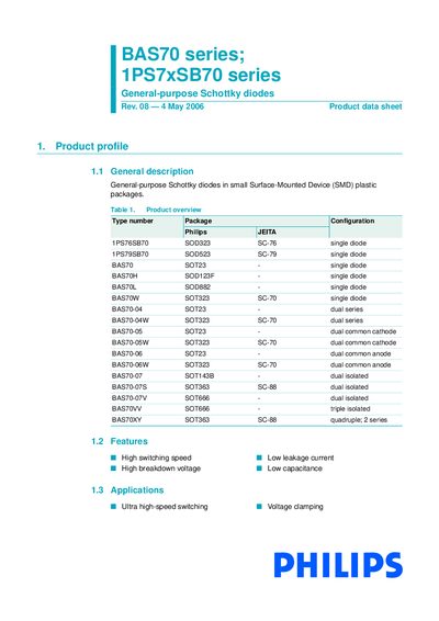 PHILIPS BAS70 series; 1PS7xSB70 series handbook - cover page