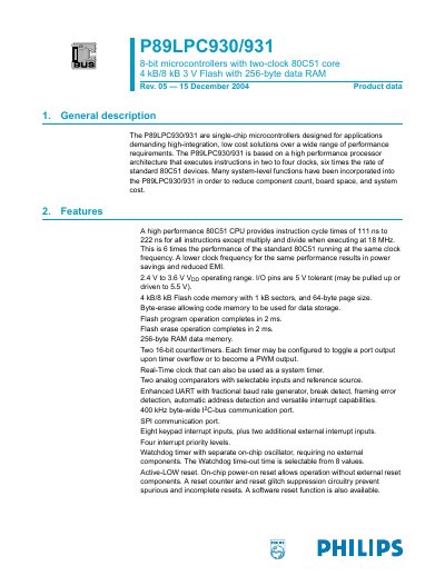 Philips P89LPC930/931 Datasheet - cover page