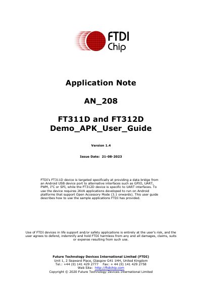 FTDI FT311D and FT312D Demo APK User Guide - cover page