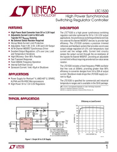Linear Technology LTC1530 Switching Regulator Controller Datasheet - cover page