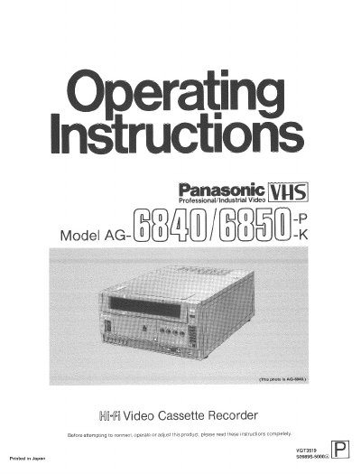 Panasonic AG-6840-P/-K AG-6850-P/-K Manual - cover page