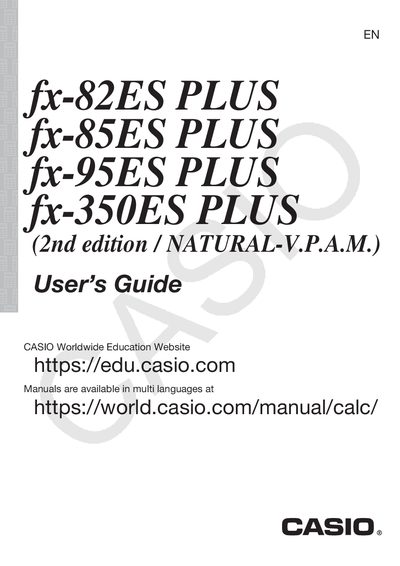 Casio fx-95ES PLUS, fx-85ES PLUS, fx-82ES PLUS, fx-350ES PLUS Scientific Calculator User Guide - cover page