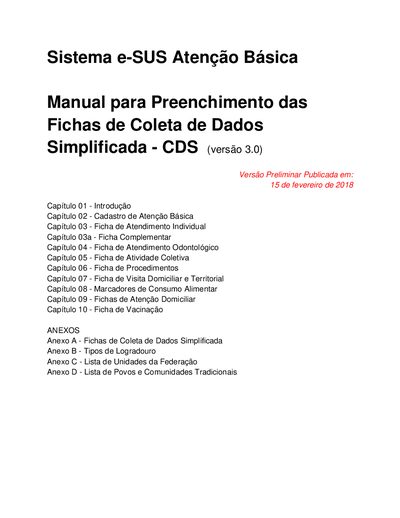 Ministry of Health e‑SUS Basic Care CDS 3.0 Data Collection Manual - cover page