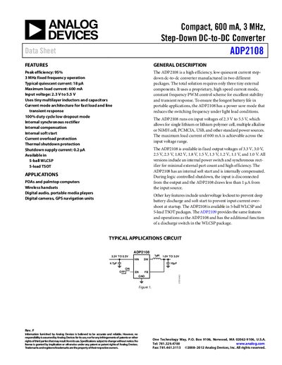 Analog Devices ADP2108 Step-Down DC-DC Converter Datasheet - cover page