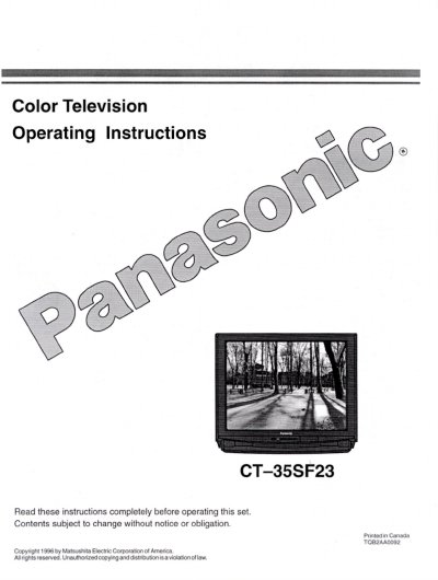 Panasonic CT-35SF23 Color Television Operating Instructions - cover page