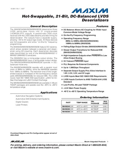 Maxim MAX9234/MAX9236/MAX9238 Deserializer Datasheet - cover page
