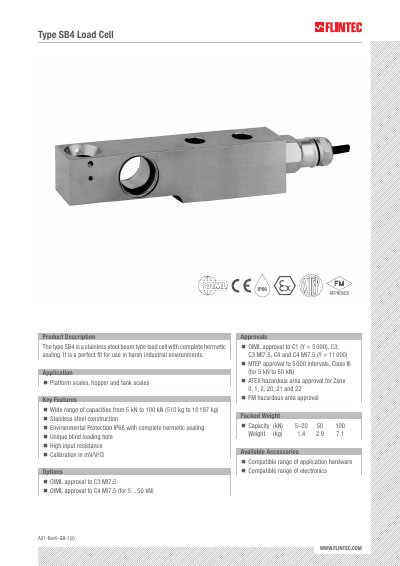 Flintec SB4-5/10/20kN SB4-50kN SB-100kN technology data - cover page