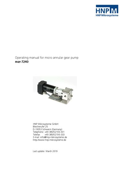 HNP Mikrosysteme mzr-7240 Operating Manual - cover page