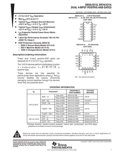 Texas Instruments SN54LV21A / SN74LV21A Datasheet - cover page