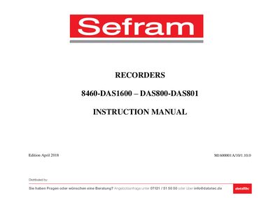 SEFRAM DAS1600/DAS800/DAS801 Recorder Instruction Manual - cover page