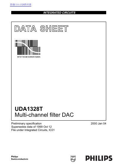 Philips UDA1328T Multi-channel Filter DAC Preliminary Datasheet - cover page