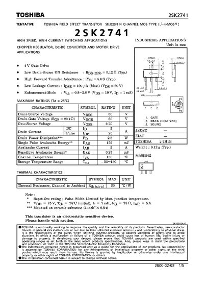 Toshiba 2SK2741 Datasheet - cover page