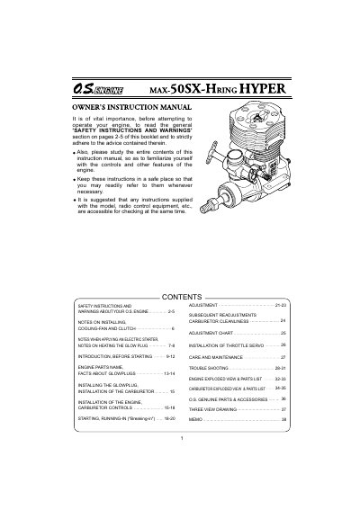 O.S. 50SX-H Helicopter Engine Owner's Instruction Manual - cover page