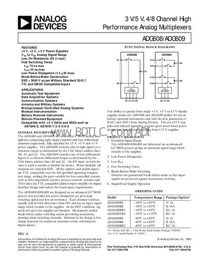 Analog Devices ADG608/ADG609 Datasheet - cover page