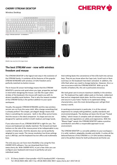 Cherry JD-8500 Wireless Desktop Product Leaflet - cover page