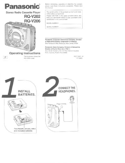 Panasonic RQ-V202 Stereo Radio Cassette Player Operating Instructions - cover page