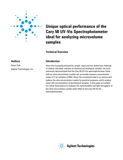 Agilent Cary 50 UV-Vis Spectrophotometer Technical Overview - cover page