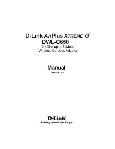 D-Link DWL-G650 Wireless Cardbus Adapter User Manual - cover page