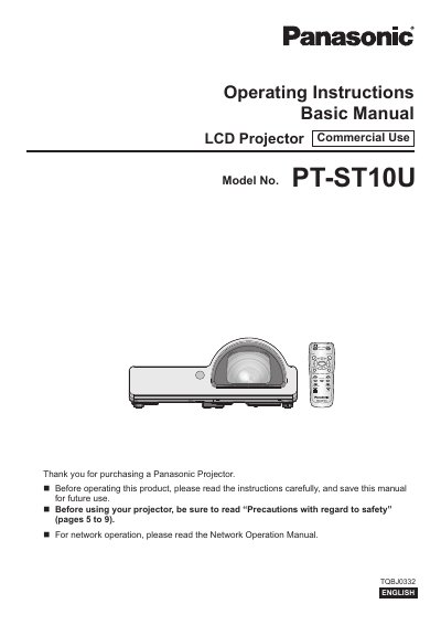 Panasonic PT-ST10U LCD Projector Operating Instructions Basic Manual