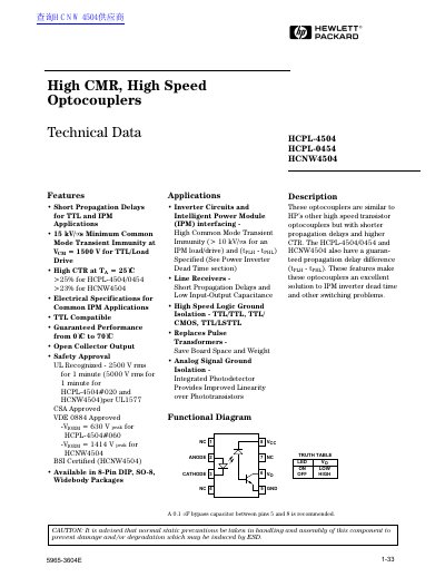HP HCPL-4504 HCPL-0454 HCNW4504 handbook - cover page