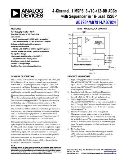 Analog Devices AD7904/AD7914/AD7924 ADC Handbook - cover page