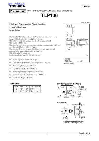 Toshiba TLP106 Datasheet - cover page